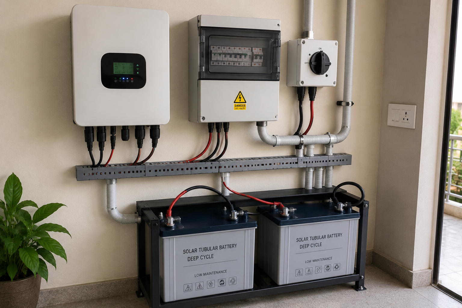 Inverter and battery installation close-up