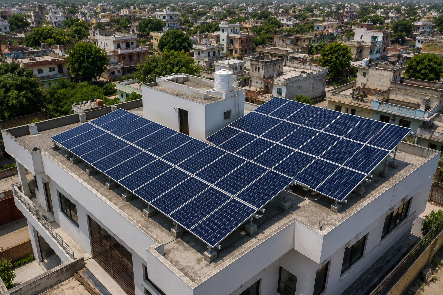 Aerial view of completed rooftop installation