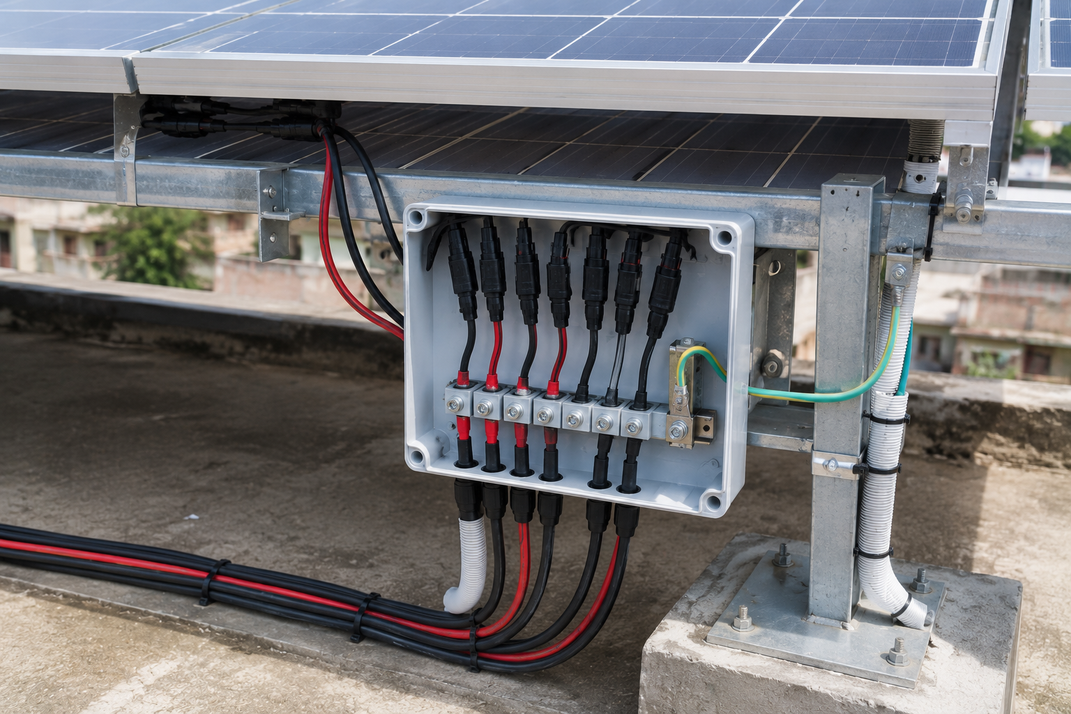 Solar panel wiring and junction box